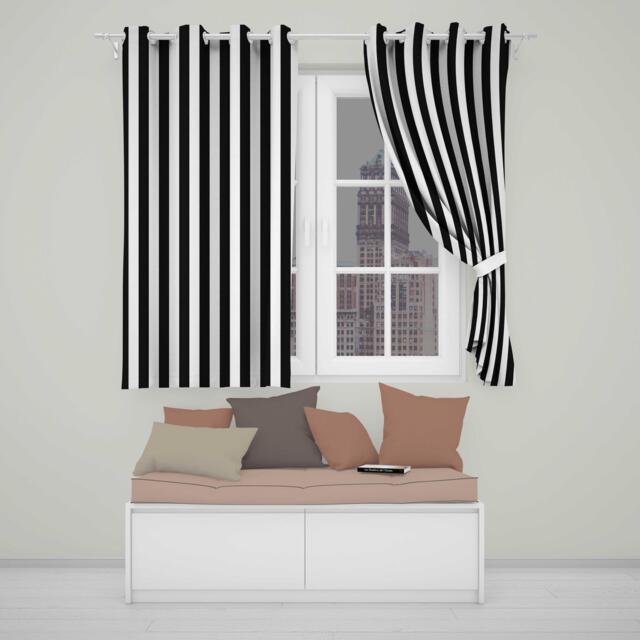 Black & White Wavy Stripe Abstract Seamless Pattern Readymade Eyelet Ring Top Thermal 100% Blackout Curtains - image 1