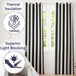 Black & White Wavy Stripe Abstract Seamless Pattern Readymade Eyelet Ring Top Thermal 100% Blackout Curtains - thumbnail 3