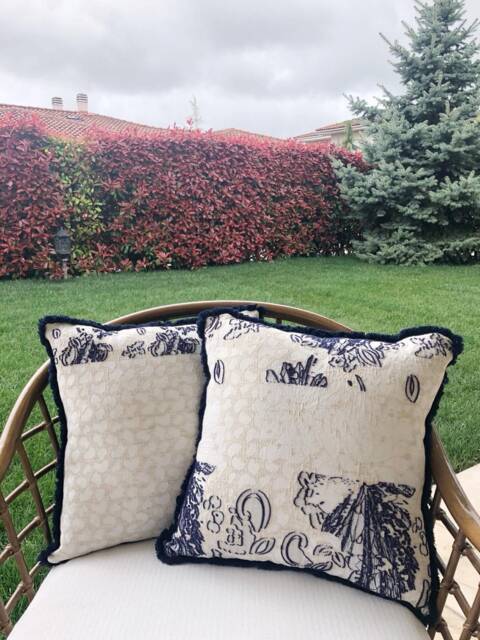 White & Navy Blue Decorative Pillow Cover With Tassel-Cushion-Throw Pillow-Living Room-Bedroom-Gifts For Her - image 1