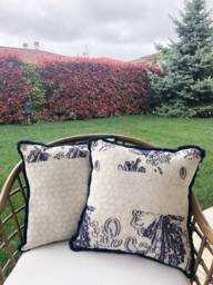 White & Navy Blue Decorative Pillow Cover With Tassel-Cushion-Throw Pillow-Living Room-Bedroom-Gifts For Her - thumbnail 1