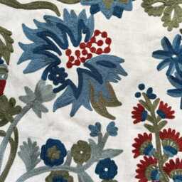 Embroidered Linen Cushion Cover Zoffany Hardwick Crewel Floral Pillow - thumbnail 3