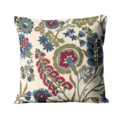 Embroidered Linen Cushion Cover Zoffany Hardwick Crewel Floral Pillow - thumbnail 1