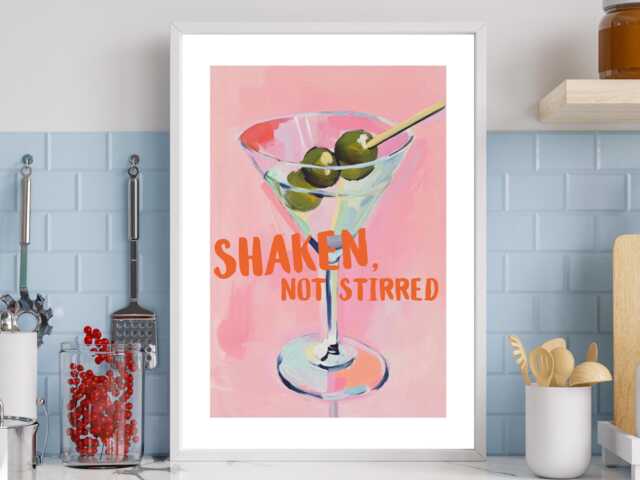 Shaken Not Stirred - Wall Print Abstract Cocktail Martini Bar Prints Gin Gift Idea Bespoke Poster A5 A4 A3 Framed Or Unframed - image 1