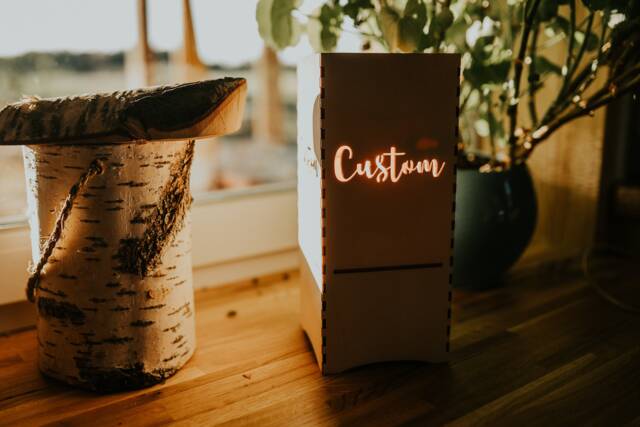 Wooden Desk Lamp Lantern, Modern Led Light, Custom Shade - image 1