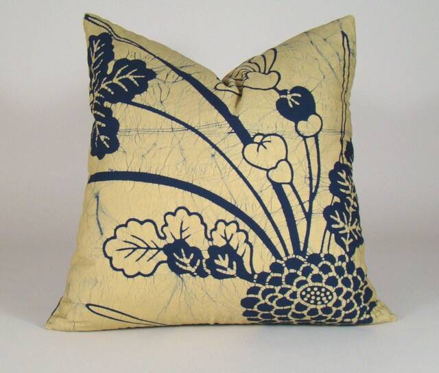 Floral Batik Pillow Cover Vintage Japanese Indigo Throw - image 1