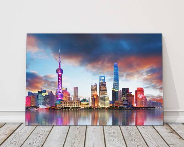 China. Shanghai Skyline At Sunset. Canvas Picture Print Landscape - image 1