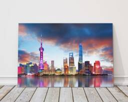 China. Shanghai Skyline At Sunset. Canvas Picture Print Landscape - thumbnail 1