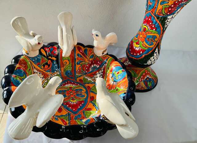 Talavera Mexican Pottery Bird Bath - image 1