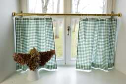 Green Gingham Semi Sheer Curtains, Checkered For Bathroom, Hanging Small Window, Valances Sink Skirt - thumbnail 1