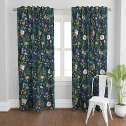 Floral Curtain Panel - Summer Daisy Navy Blue Flowers Rose Vintage Custom Jane By Nouveau_Bohemian - thumbnail 2