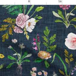 Floral Curtain Panel - Summer Daisy Navy Blue Flowers Rose Vintage Custom Jane By Nouveau_Bohemian - thumbnail 4