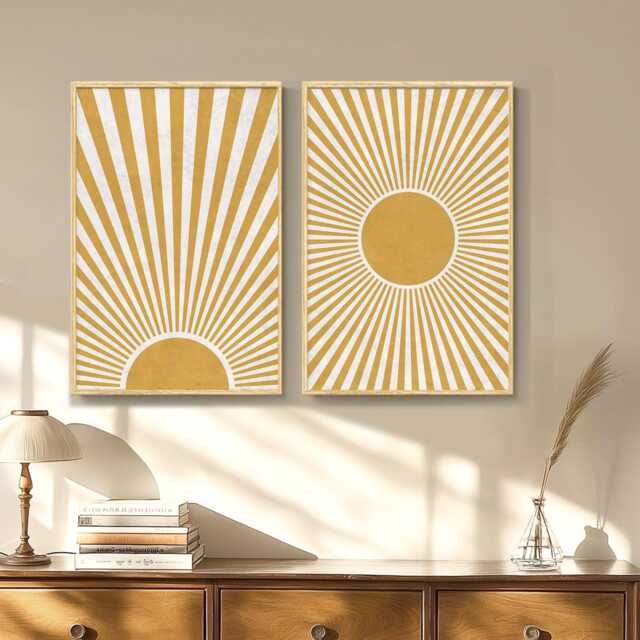 Sun Mid Century Art Canvas Poster, Retro Wall Art, Modern Aesthetic Decor, Home Printed Gift - image 1