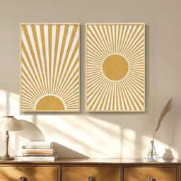 Sun Mid Century Art Canvas Poster, Retro Wall Art, Modern Aesthetic Decor, Home Printed Gift - thumbnail 1