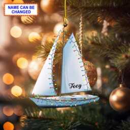 Custom Name Sailboat Personalized Ornament, Christmas Tree Hanging Decor, 2D Flat Ornament - thumbnail 2