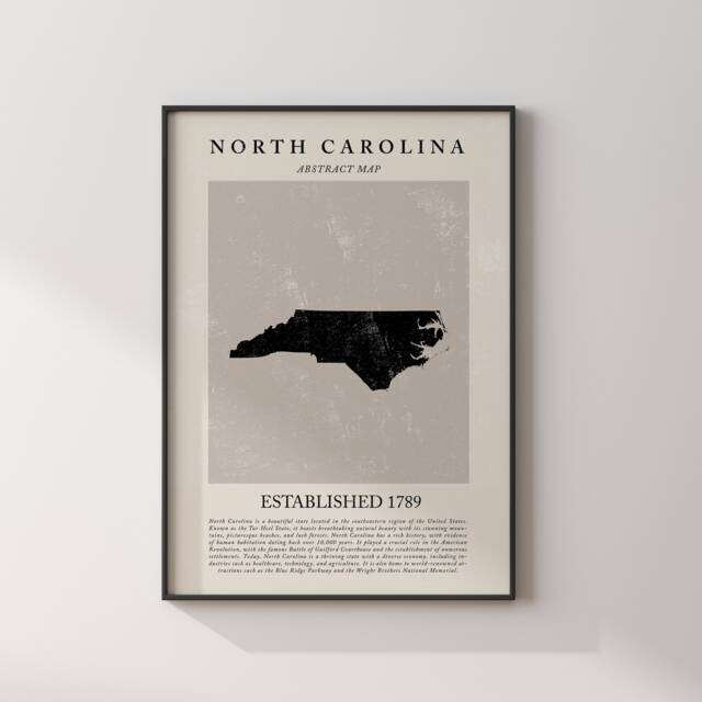 Abstract North Carolina Map Vintage Wall Art Print Us State - United States Of America Usa Travel Poster - image 1