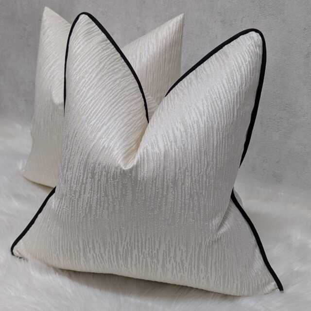 "Ivory Cushion Cover With Black Satin Piped ""Verase" - image 1