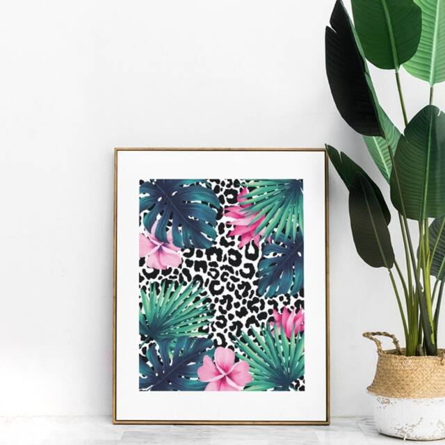 Leopard Print Tropical Wall Print, Flowers Poster, Botanical Animal Decor - image 1