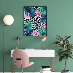 Leopard Print Tropical Wall Print, Flowers Poster, Botanical Animal Decor - thumbnail 2