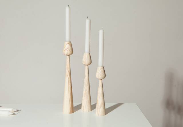 Wooden Candlestick Set Of 3 Rustic Beech Wood Candle Holders - image 1