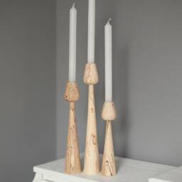 Wooden Candlestick Set Of 3 Rustic Beech Wood Candle Holders - thumbnail 2