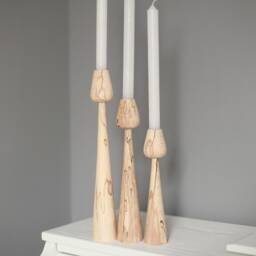 Wooden Candlestick Set Of 3 Rustic Beech Wood Candle Holders - thumbnail 3