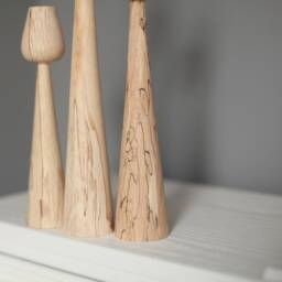 Wooden Candlestick Set Of 3 Rustic Beech Wood Candle Holders - thumbnail 4