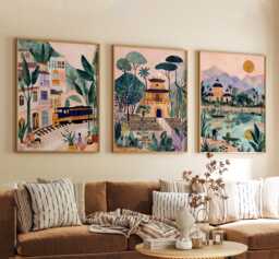 Hanoi Vietnam Poster Set Of 3, Vintage Inspired City Landscape Wall Art, Neutral Asian Travel Prints - thumbnail 1