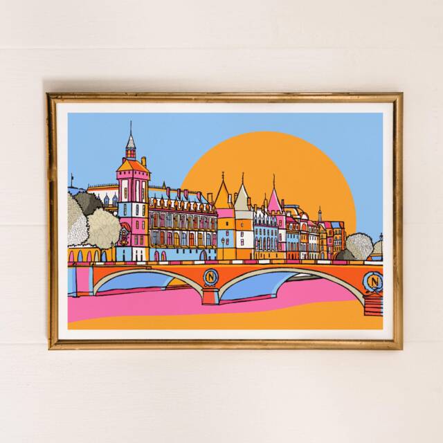 Seine River Paris Art Print, Colourful Travel Illustration