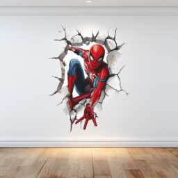 Spiderman Smashing Through The Wall Cracked Design Adult Children's Games Room Home Decoration Vinyl Graphic Sticker Glossy - thumbnail 1