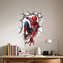 Spiderman Smashing Through The Wall Cracked Design Adult Children's Games Room Home Decoration Vinyl Graphic Sticker Glossy - thumbnail 2