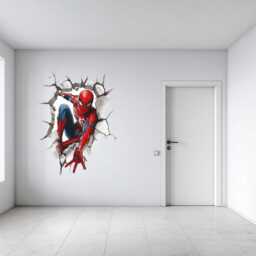 Spiderman Smashing Through The Wall Cracked Design Adult Children's Games Room Home Decoration Vinyl Graphic Sticker Glossy - thumbnail 3
