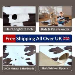 Natural Black & White Cowhide Rug Hair-On Leather Area Rug - 51x47 Inches - thumbnail 4