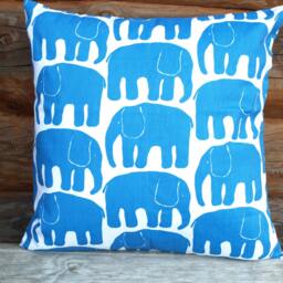 Decorative Pillow Cover White Bright Blue Elephants Cotton Pillow Scandinavian Design Throw Pillows Floor Cushions Accent Pillows - thumbnail 2