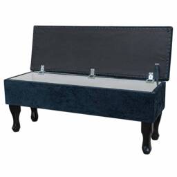 Handmade Chenille Storage Stool Large Accent Bench, Black Fabric - thumbnail 2
