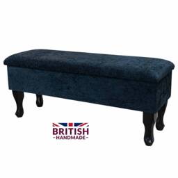 Handmade Chenille Storage Stool Large Accent Bench, Black Fabric - thumbnail 1