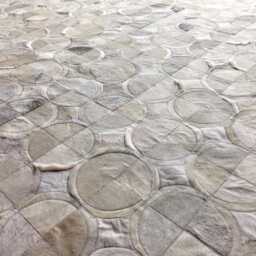 Cowhide Patchwork Rug Handmade Off-White Leather Circles - thumbnail 3