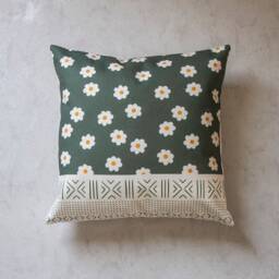 Daisy Pillow Cover, Floral Aztec Throw Pillow, Green Decorative Tropical Planet Cushion - thumbnail 1