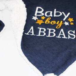Personalized Baby Blanket Navy Cable Knit With Embroidered Stars - thumbnail 2