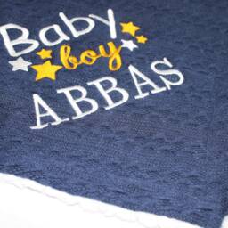 Personalized Baby Blanket Navy Cable Knit With Embroidered Stars - thumbnail 3