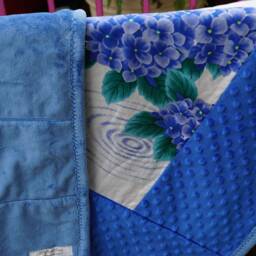 Handmade Modern Baby Minky Blanket Blue & White Japanese Hand Towel - Tenugui Hydrangea Print - thumbnail 4