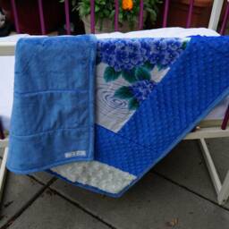 Handmade Modern Baby Minky Blanket Blue & White Japanese Hand Towel - Tenugui Hydrangea Print - thumbnail 2