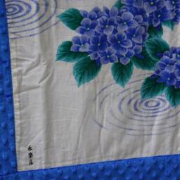 Handmade Modern Baby Minky Blanket Blue & White Japanese Hand Towel - Tenugui Hydrangea Print - thumbnail 3