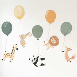 Fabric Nursery Wall Stickers - Cute Animals With Balloons Removable Decals For Kids' Bedroom Or Playroom - thumbnail 1