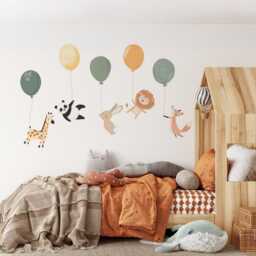 Fabric Nursery Wall Stickers - Cute Animals With Balloons Removable Decals For Kids' Bedroom Or Playroom - thumbnail 3