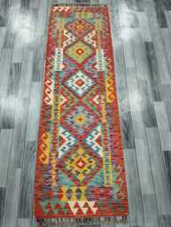 Runner Rug Tribal, Handmade Artisan Afghan Turkish, Scandinavian, Navajo, Bohemian, Wool Flatweave Multicolour Kilim 199x62 cm - thumbnail 1