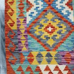 Runner Rug Tribal, Handmade Artisan Afghan Turkish, Scandinavian, Navajo, Bohemian, Wool Flatweave Multicolour Kilim 199x62 cm - thumbnail 4