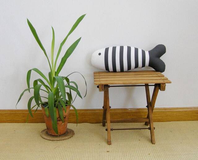 Handmade Gray Fish Pillow Screen Printed Decorative Cushion Lake Home Decor - image 1