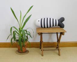 Handmade Gray Fish Pillow Screen Printed Decorative Cushion Lake Home Decor - thumbnail 1