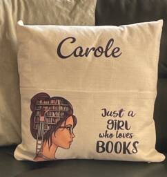 Personalized Book Lover Cushion Cover - Girl Reading Pocket Pillow - thumbnail 1