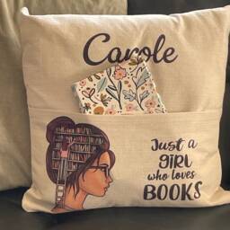 Personalized Book Lover Cushion Cover - Girl Reading Pocket Pillow - thumbnail 2
